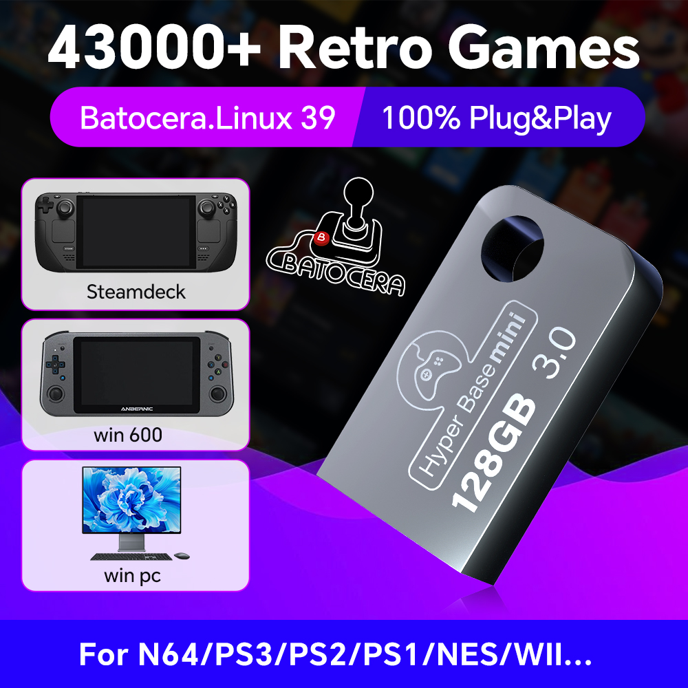 Gaming Console Latest - Batocera Flash Drive USB 128G, untuk